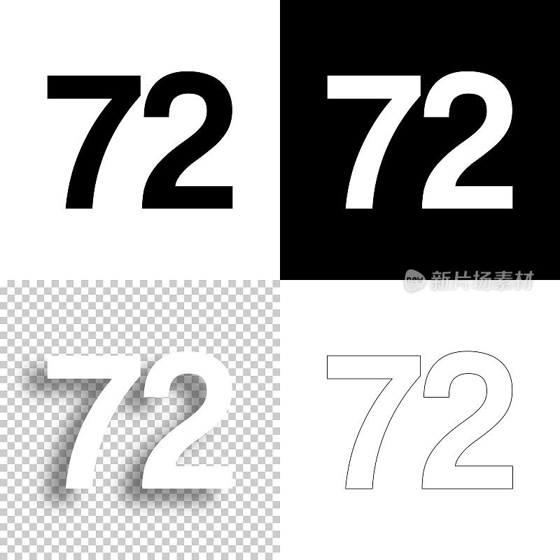 72 - 72号。图标设计。空白，白色和黑色背景-线图标